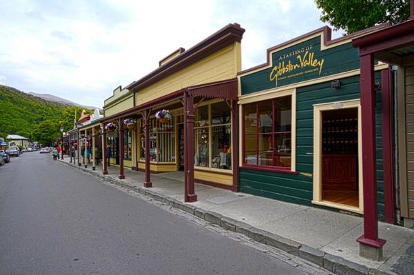 A view down Arrowtown's main street showing the current Tasting Room location next to the new premises  